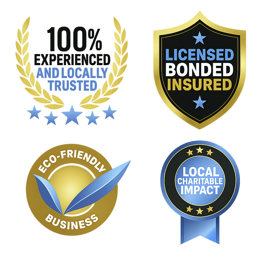 100% Experienced and Locally Trusted, Licensed Bonded Insured, Eco-Friendly Business, Local Charitable Impact